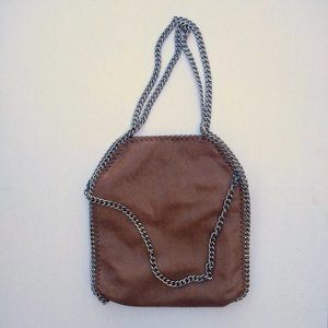 2 Chain Vegan Leather Brown Tote